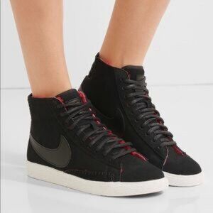 Womens Nike Blazer Black Suede Shearling Lined Mid High Top Lace-Up Sneakers 8